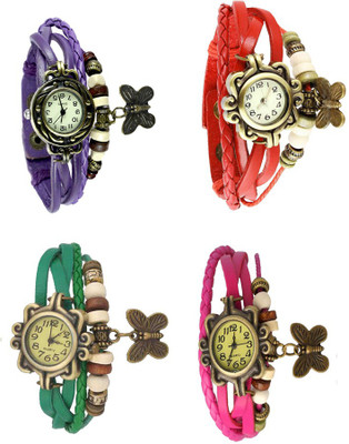 

NS18 Vintage Butterfly Rakhi Combo of 4 Purple, Green, Red And Pink Watch - For Women