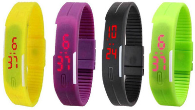 

Kissu Led Magnet Band Combo of 4 Yellow, Purple, Black And Green Watch - For Men & Women