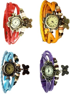 NS18 Vintage Butterfly Rakhi Combo of 4 Red, Sky Blue, Yellow And Purple Analog Watch  - For Women   Watches  (NS18)