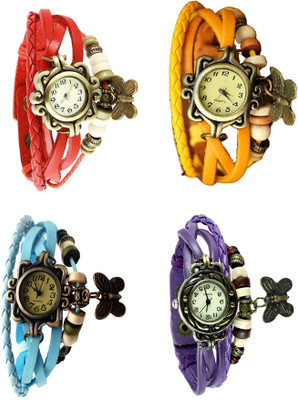 

Kissu Vintage Rakhi Combo of 4 Red, Sky Blue, Yellow And Purple Watch - For Women