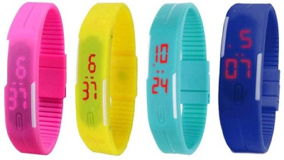 NS18 Silicone Led Magnet Band Combo of 4 Pink, Yellow, Sky Blue And Blue Digital Watch  - For Boys & Girls   Watches  (NS18)