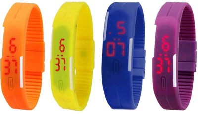 NS18 Silicone Led Magnet Band Watch Combo of 4 Orange, Yellow, Blue And Purple Digital Watch  - For Couple   Watches  (NS18)