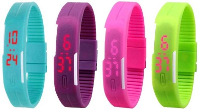 NS18 Silicone Led Magnet Band Combo of 4 Sky Blue, Purple, Pink And Green Digital Watch  - For Boys & Girls   Watches  (NS18)