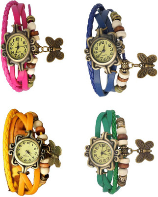 

Kissu Vintage Rakhi Combo of 4 Pink, Yellow, Blue And Green Watch - For Women