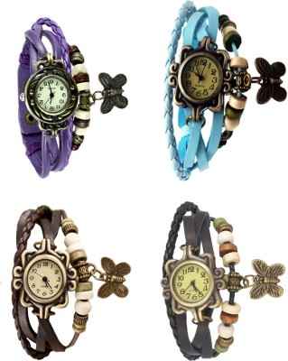 NS18 Vintage Butterfly Rakhi Combo of 4 Purple, Brown, Sky Blue And Black Analog Watch  - For Women   Watches  (NS18)