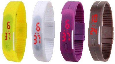 NS18 Silicone Led Magnet Band Combo of 4 Yellow, White, Purple And Brown Digital Watch  - For Boys & Girls   Watches  (NS18)