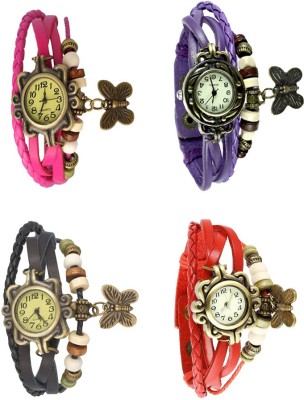 NS18 Vintage Butterfly Rakhi Combo of 4 Pink, Black, Purple And Red Analog Watch  - For Women   Watches  (NS18)