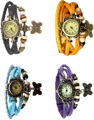 NS18 Vintage Butterfly Rakhi Combo of 4 Black, Sky Blue, Yellow And Purple Analog Watch  - For Women   Watches  (NS18)