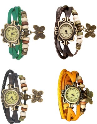 NS18 Vintage Butterfly Rakhi Combo of 4 Green, Black, Brown And Yellow Analog Watch  - For Women   Watches  (NS18)