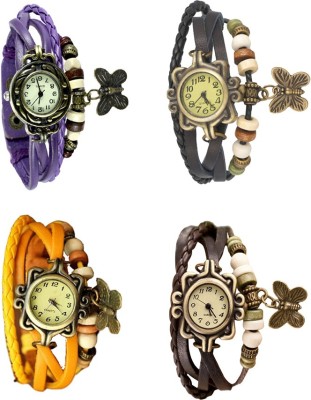 NS18 Vintage Butterfly Rakhi Combo of 4 Purple, Yellow, Black And Brown Analog Watch  - For Women   Watches  (NS18)