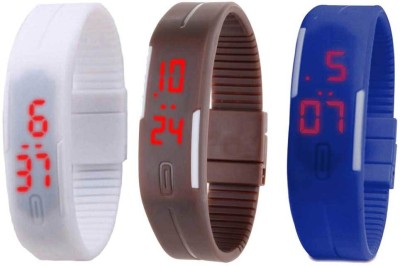 NS18 Silicone Led Magnet Band Combo of 3 White, Brown And Blue Digital Watch  - For Boys & Girls   Watches  (NS18)
