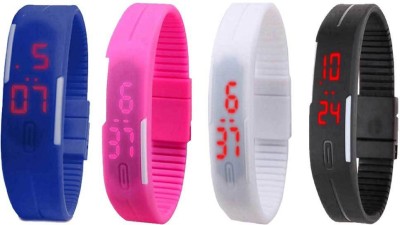 NS18 Silicone Led Magnet Band Combo of 4 Blue, Pink, White And Black Digital Watch  - For Boys & Girls   Watches  (NS18)