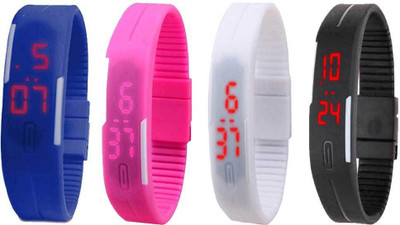 NS18 Silicone Led Magnet Band Combo of 4 Blue, Pink, White And Black Digital Watch  - For Boys & Girls   Watches  (NS18)