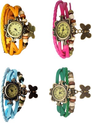 NS18 Vintage Butterfly Rakhi Combo of 4 Yellow, Sky Blue, Pink And Green Analog Watch  - For Women   Watches  (NS18)