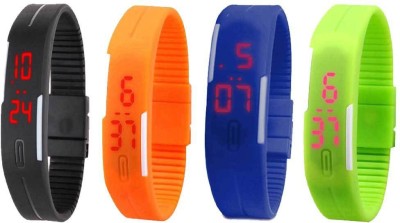 NS18 Silicone Led Magnet Band Combo of 4 Black, Orange, Blue And Green Digital Watch  - For Boys & Girls   Watches  (NS18)
