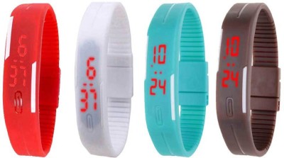 NS18 Silicone Led Magnet Band Combo of 4 Red, White, Sky Blue And Brown Digital Watch  - For Boys & Girls   Watches  (NS18)