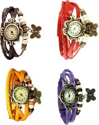 NS18 Vintage Butterfly Rakhi Combo of 4 Brown, Yellow, Red And Purple Analog Watch  - For Women   Watches  (NS18)