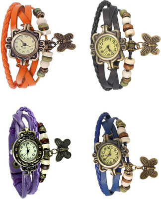 

Kissu Vintage Rakhi Combo of 4 Orange, Purple, Black And Blue Watch - For Women