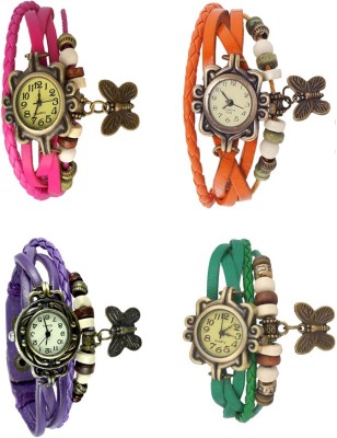 NS18 Vintage Butterfly Rakhi Combo of 4 Pink, Purple, Orange And Green Analog Watch  - For Women   Watches  (NS18)