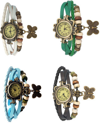 

NS18 Vintage Butterfly Rakhi Combo of 4 White, Sky Blue, Green And Black Watch - For Women