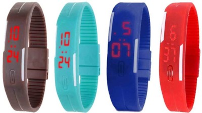 NS18 Silicone Led Magnet Band Watch Combo of 4 Brown, Sky Blue, Blue And Red Digital Watch  - For Couple   Watches  (NS18)