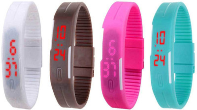 

Kissu Led Magnet Band Combo of 4 White, Brown, Pink And Sky Blue Watch - For Men & Women