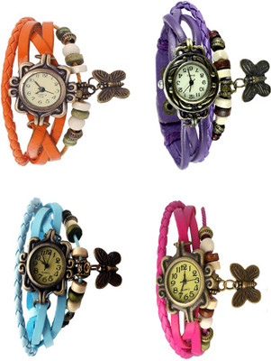 

NS18 Vintage Butterfly Rakhi Combo of 4 Orange, Sky Blue, Purple And Pink Watch - For Women