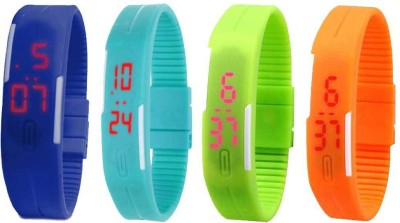 NS18 Silicone Led Magnet Band Combo of 4 Blue, Sky Blue, Green And Orange Digital Watch  - For Boys & Girls   Watches  (NS18)