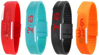 NS18 Silicone Led Magnet Band Combo of 4 Red, Sky Blue, Black And Orange Digital Watch  - For Boys & Girls   Watches  (NS18)