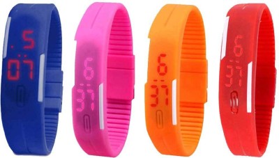 NS18 Silicone Led Magnet Band Watch Combo of 4 Blue, Pink, Orange And Red Digital Watch  - For Couple   Watches  (NS18)