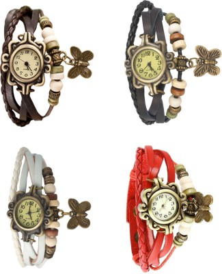 NS18 Vintage Butterfly Rakhi Combo of 4 Brown, White, Black And Red Analog Watch  - For Women   Watches  (NS18)