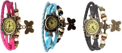 NS18 Vintage Butterfly Rakhi Watch Combo of 3 Pink, Sky Blue And Black Analog Watch  - For Women   Watches  (NS18)