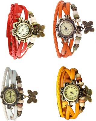 NS18 Vintage Butterfly Rakhi Combo of 4 Red, White, Orange And Yellow Analog Watch  - For Women   Watches  (NS18)
