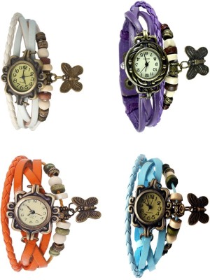NS18 Vintage Butterfly Rakhi Combo of 4 White, Orange, Purple And Sky Blue Analog Watch  - For Women   Watches  (NS18)