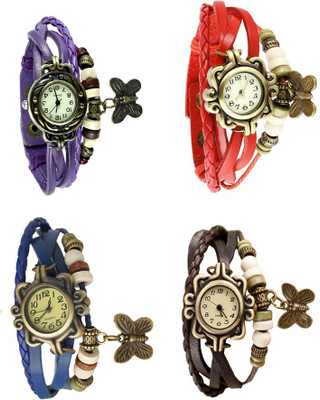 

NS18 Vintage Butterfly Rakhi Combo of 4 Purple, Blue, Red And Brown Watch - For Women
