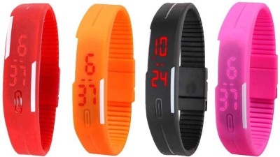 NS18 Silicone Led Magnet Band Combo of 4 Red, Orange, Black And Pink Digital Watch  - For Boys & Girls   Watches  (NS18)