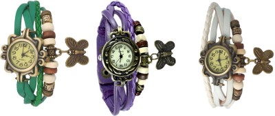 NS18 Vintage Butterfly Rakhi Watch Combo of 3 Green, Purple And White Analog Watch  - For Women   Watches  (NS18)