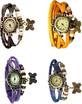 NS18 Vintage Butterfly Rakhi Combo of 4 Brown, Purple, Yellow And Blue Analog Watch  - For Women   Watches  (NS18)