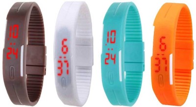 NS18 Silicone Led Magnet Band Combo of 4 Brown, White, Sky Blue And Orange Digital Watch  - For Boys & Girls   Watches  (NS18)