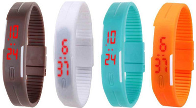 NS18 Silicone Led Magnet Band Combo of 4 Brown, White, Sky Blue And Orange Digital Watch  - For Boys & Girls   Watches  (NS18)