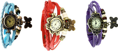 

Kissu Vintage Rakhi Watch Combo of 3 Sky Blue, Red And Purple Watch - For Women