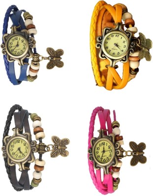 NS18 Vintage Butterfly Rakhi Combo of 4 Blue, Black, Yellow And Pink Analog Watch  - For Women   Watches  (NS18)