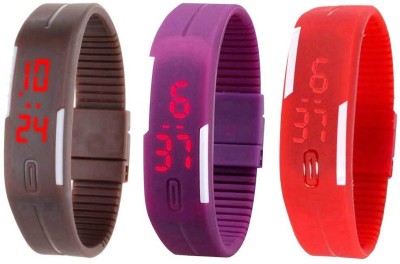 NS18 Silicone Led Magnet Band Combo of 3 Brown, Purple And Red Digital Watch  - For Boys & Girls   Watches  (NS18)