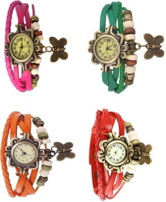 NS18 Vintage Butterfly Rakhi Combo of 4 Pink, Orange, Green And Red Analog Watch  - For Women   Watches  (NS18)