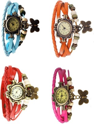 NS18 Vintage Butterfly Rakhi Combo of 4 Sky Blue, Red, Orange And Pink Analog Watch  - For Women   Watches  (NS18)