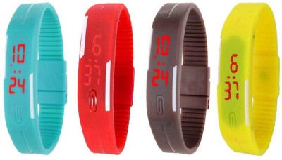 NS18 Silicone Led Magnet Band Combo of 4 Sky Blue, Red, Brown And Yellow Digital Watch  - For Boys & Girls   Watches  (NS18)