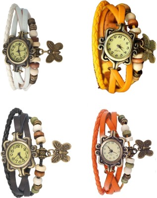 NS18 Vintage Butterfly Rakhi Combo of 4 White, Black, Yellow And Orange Analog Watch  - For Women   Watches  (NS18)