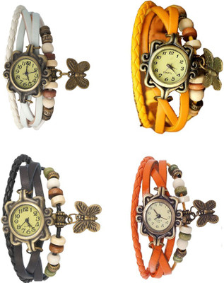 NS18 Vintage Butterfly Rakhi Combo of 4 White, Black, Yellow And Orange Analog Watch  - For Women   Watches  (NS18)