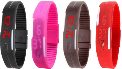 

Kissu Led Magnet Band Combo of 4 Black, Pink, Brown And Red Watch - For Men & Women