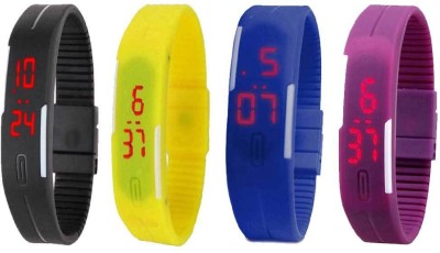 NS18 Silicone Led Magnet Band Watch Combo of 4 Black, Yellow, Blue And Purple Digital Watch  - For Couple   Watches  (NS18)